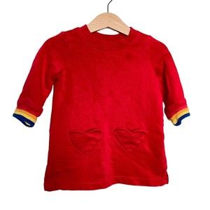 Hanna Andersson Baby 6-12 Months Sweatshirt Dress Red Heart Pockets Rainbow